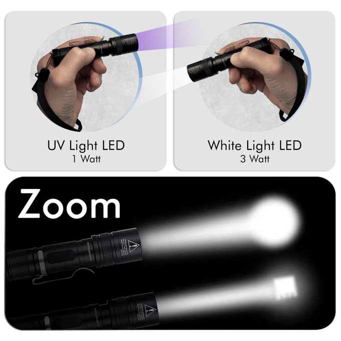 Lanterna criminalistica lumina alba si UV 365nm - verificare fluorescenta UV